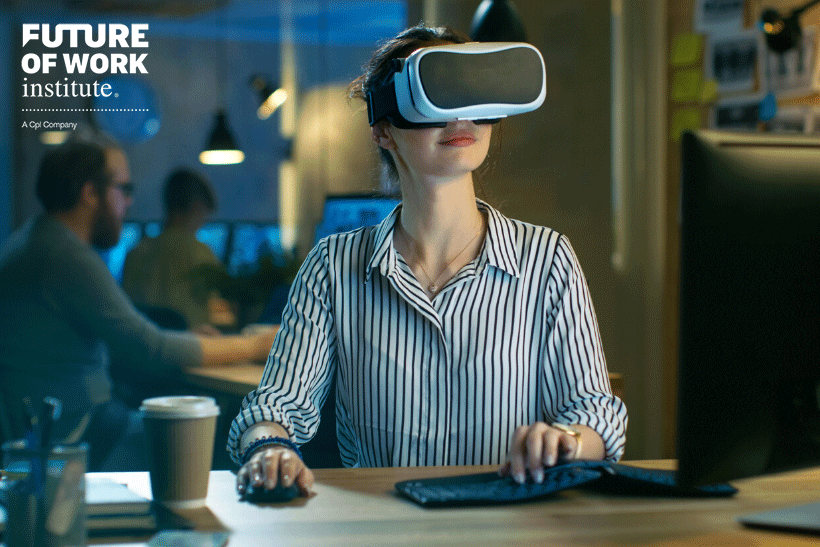 Woman wearing VR headset - future of work
